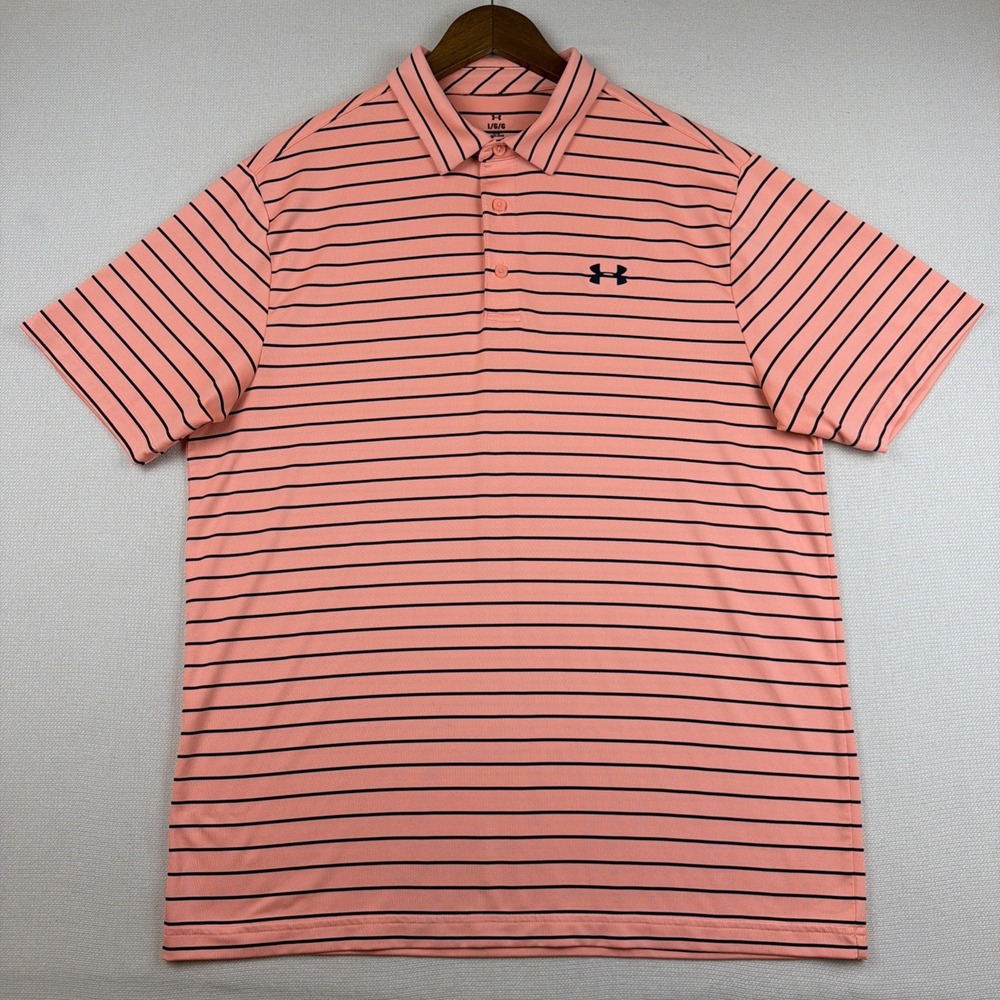 Under Armour Polo Shirt Mens Large Orange & Black Loose Preppy Stretch Casual